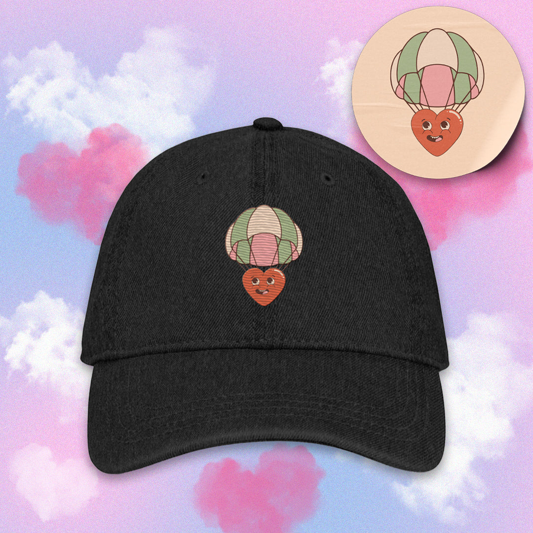 Parachuting Heart Denim Cap - Embroidery