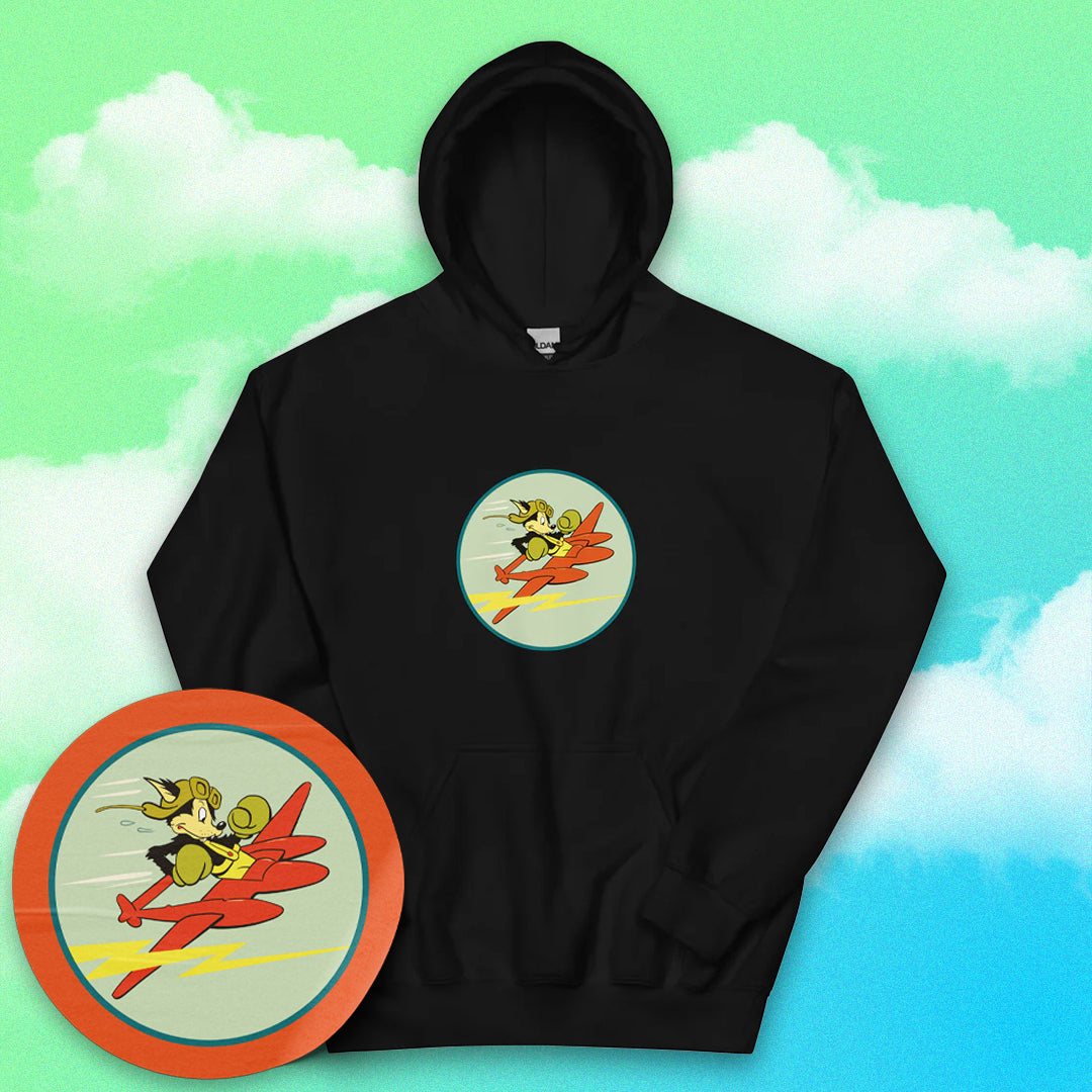 Cat P-38 Fighter Hoodie - Nose Art Insignia Printed