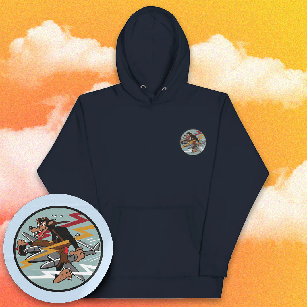 Wolf P-38 Fighter Hoodie - Nose Art Insignia Printed